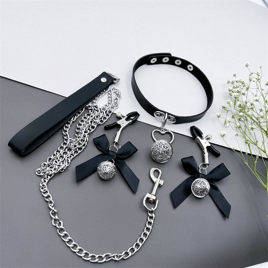 Nipple Clamp & Bell Set for Women – Adjustable Collar with Leash for Sensual Play